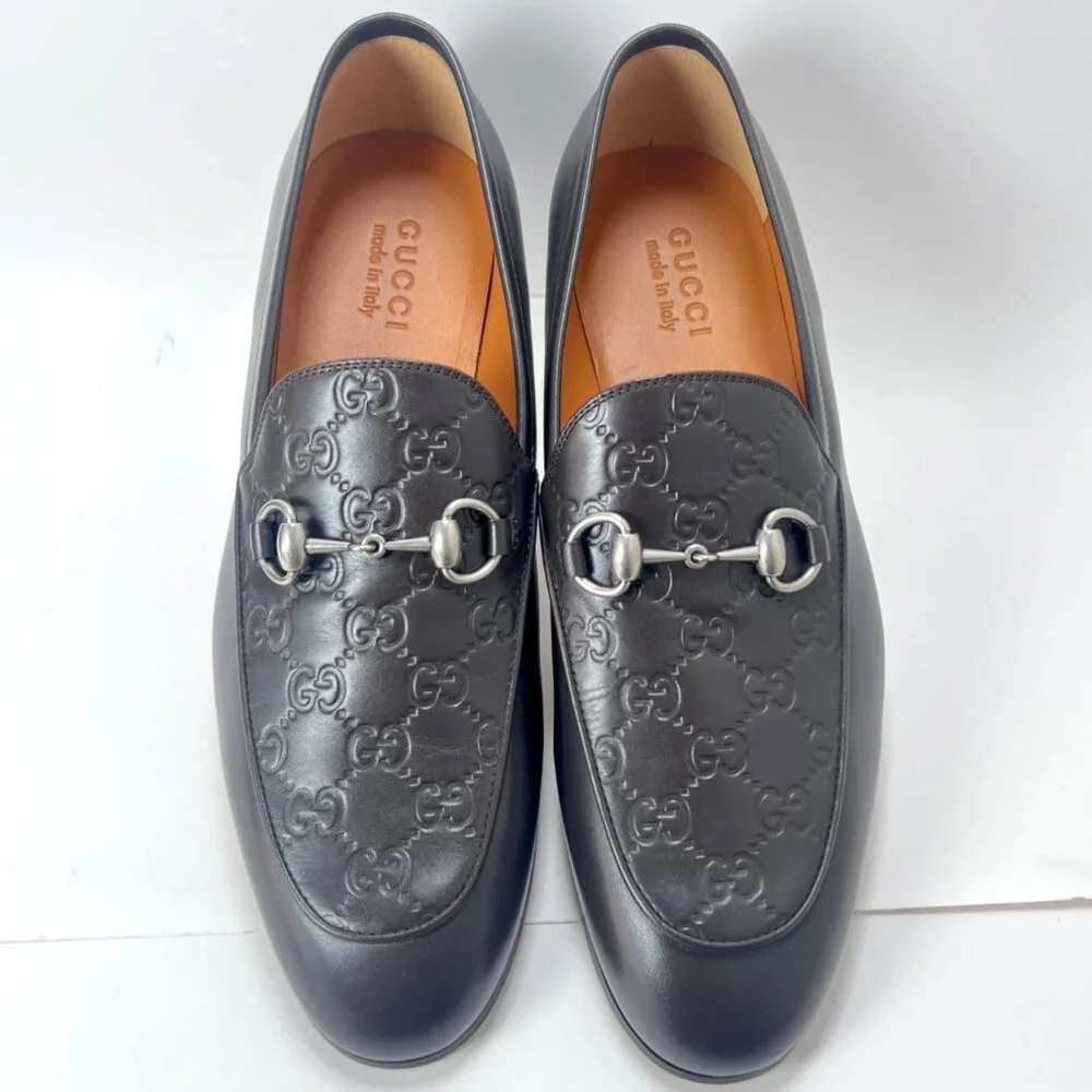 Gucci GG Debossed Leather Horsebit Loafers Men Size 9.5